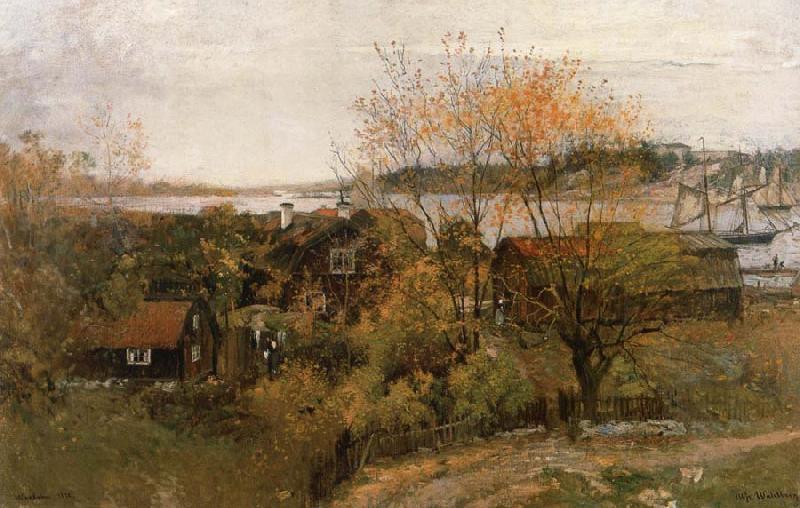 Alfred Wahlberg Landscape stamp Vaxholm Germany oil painting art